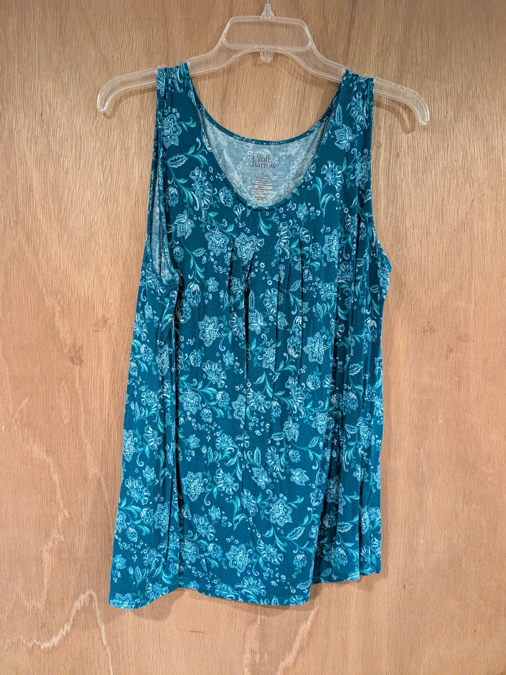 croft & barrow Teal Floral Pleated Tank Top